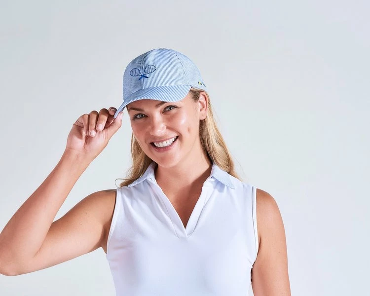 L'Oeuf Poché Seersucker Ribbon Tennis Hat 1 L'Oeuf Poché Seersucker Ribbon Tennis Hat