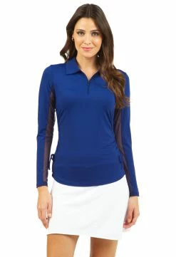 IBKUL Women's Adjustable Long Sleeve Zip Polo