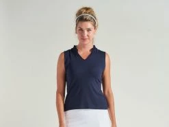 L'Oeuf Poché Women's Sleeveless Ruffle Tennis Polo -tennis Sales Store NVY PL R1 6694