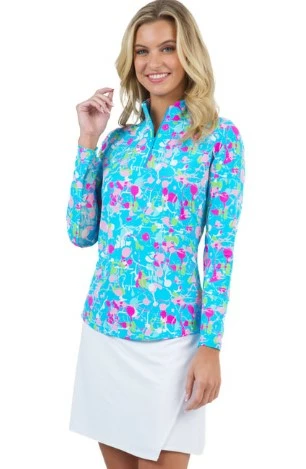 IBKUL Women's Print Adjustable Long Sleeve Zip Polo 4 IBKUL Women's Print Adjustable Long Sleeve Zip Polo - Image 4