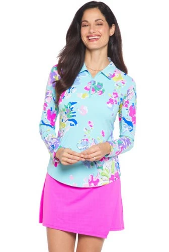 IBKUL Women's Print Adjustable Long Sleeve Zip Polo 3 IBKUL Women's Print Adjustable Long Sleeve Zip Polo - Image 3