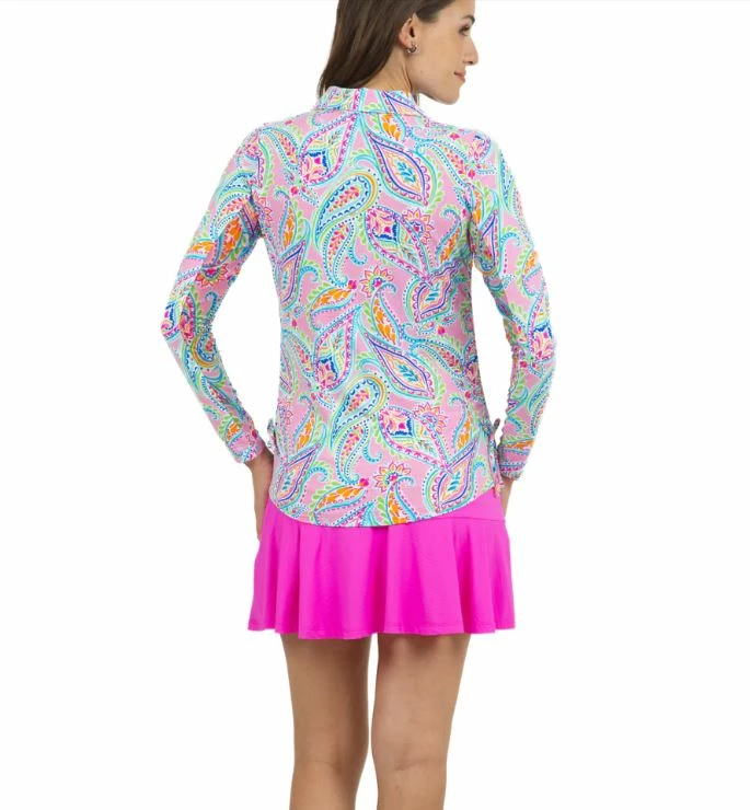 IBKUL Women's Demi Print Adjustable Long Sleeve Zip Polo 2 IBKUL Women's Demi Print Adjustable Long Sleeve Zip Polo - Image 2