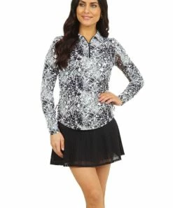 IBKUL Women's Evie Print Adjustable Long Sleeve Zip Polo 5 IBKUL Women's Evie Print Adjustable Long Sleeve Zip Polo -tennis Sales Store black 42e4356a 0273 440f ada0 d5252a3a466b
