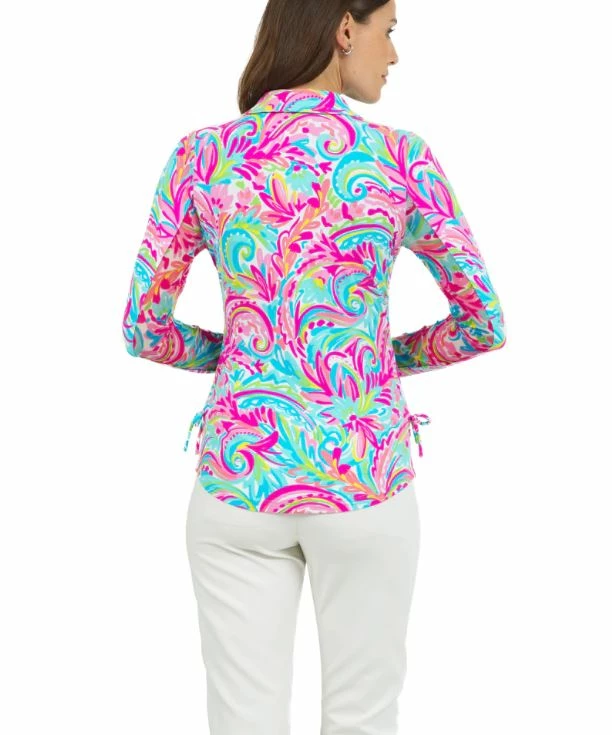 IBKUL Women's Print Adjustable Long Sleeve Zip Polo 2 IBKUL Women's Print Adjustable Long Sleeve Zip Polo - Image 2