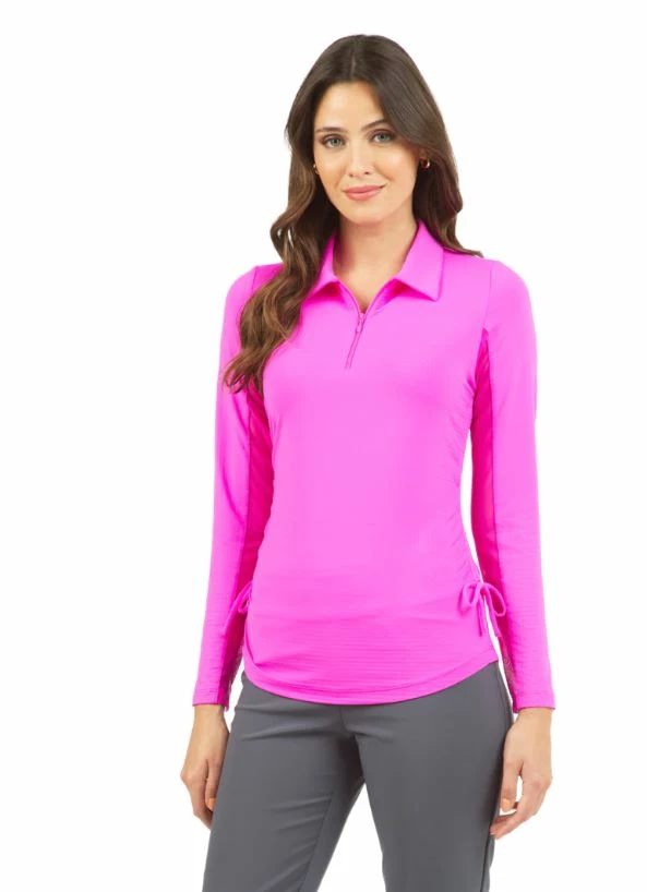 IBKUL Women's Adjustable Long Sleeve Zip Polo 9 IBKUL Women's Adjustable Long Sleeve Zip Polo - Image 9