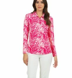 IBKUL Women's Evie Print Adjustable Long Sleeve Zip Polo