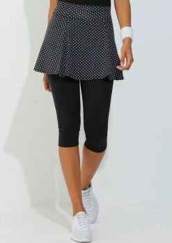 Dona Jo Women's Skirted Capri (Black Polka Dot/Blk)