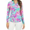 IBKUL Women's Print Adjustable Long Sleeve Zip Polo
