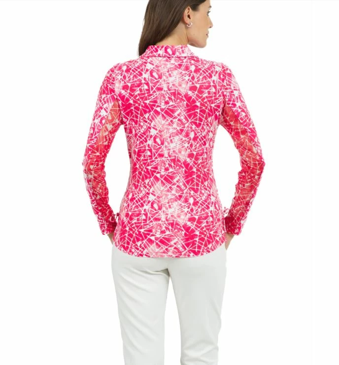 IBKUL Women's Evie Print Adjustable Long Sleeve Zip Polo 2 IBKUL Women's Evie Print Adjustable Long Sleeve Zip Polo - Image 2