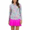 IBKUL Women's Demi Print Adjustable Long Sleeve Zip Polo