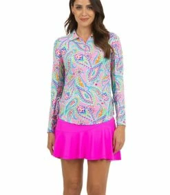 IBKUL Women's Demi Print Adjustable Long Sleeve Zip Polo